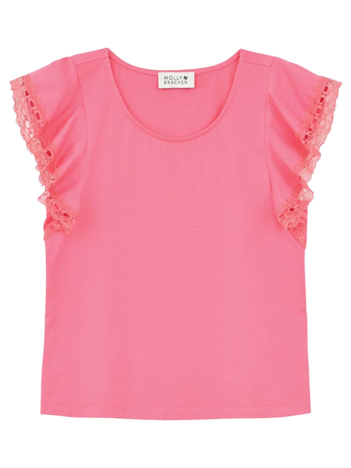 T-shirt en coton rose uni à...