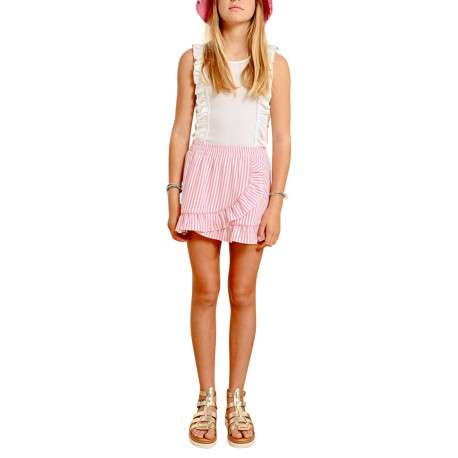 Jupe courte de couleur rose avec des rayures et une coupe droite - Image 2