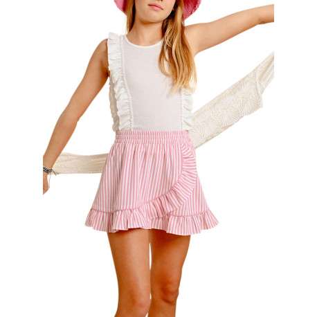 Jupe courte de couleur rose avec des rayures et une coupe droite - Image 4