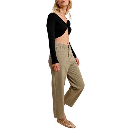 Gilet noir en maille côtelée avec une coupe crop top et un col v - Image 2
