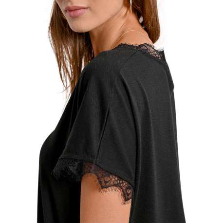 T-shirt noir uni avec une coupe droite un col v et des manches courtes - Image 8