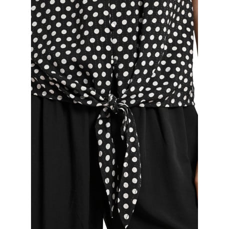 Top noir à pois avec une coupe droite un col v et des manches courtes - Image 8
