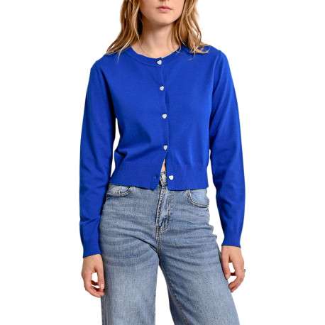 Gilet bleu uni avec une coupe droite un col rond et des manches longues