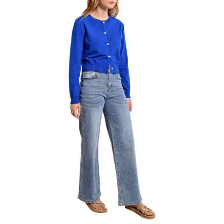 Gilet bleu uni avec une coupe droite un col rond et des manches longues - Image 2