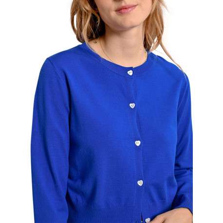 Gilet bleu uni avec une coupe droite un col rond et des manches longues - Image 6
