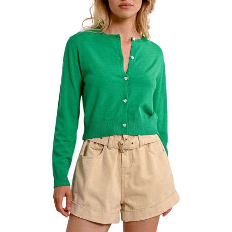 Gilet manches longues vert uni avec une coupe droite et un col rond