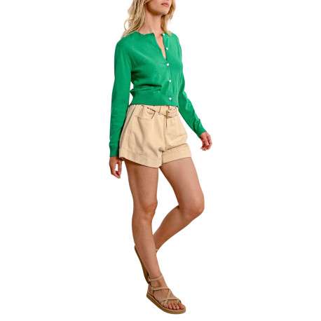 Gilet manches longues vert uni avec une coupe droite et un col rond - Image 2