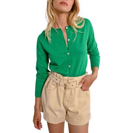 Gilet manches longues vert uni avec une coupe droite et un col rond - Image 3