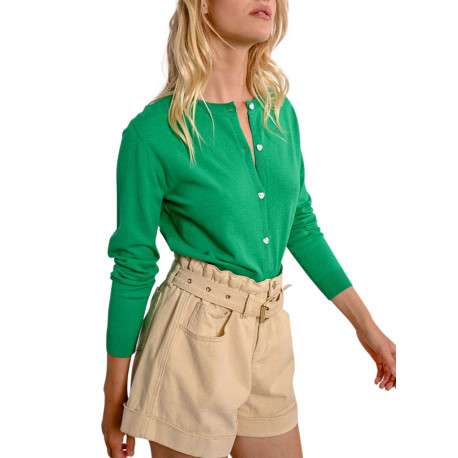 Gilet manches longues vert uni avec une coupe droite et un col rond - Image 4