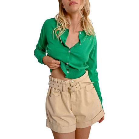 Gilet manches longues vert uni avec une coupe droite et un col rond - Image 6
