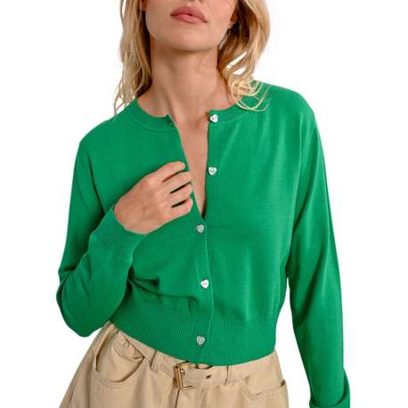 Gilet manches longues vert uni avec une coupe droite et un col rond - Image 7