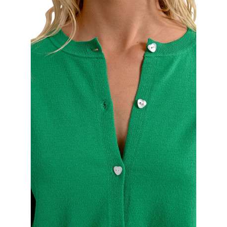 Gilet manches longues vert uni avec une coupe droite et un col rond - Image 8