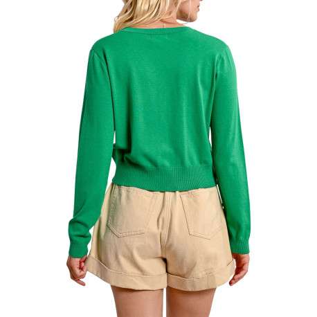 Gilet manches longues vert uni avec une coupe droite et un col rond - Image 9