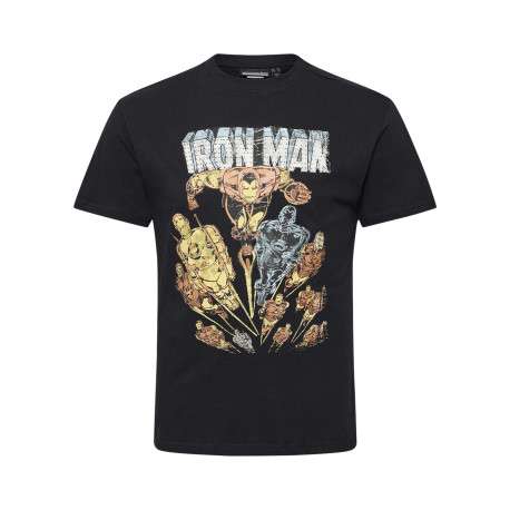 T-shirt en coton noir à imprimé super-héros à l'avant et à col rond