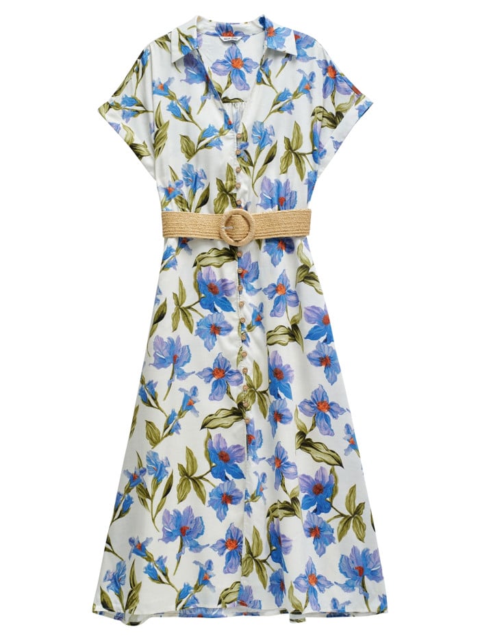Robe midi écrue fleurie à...