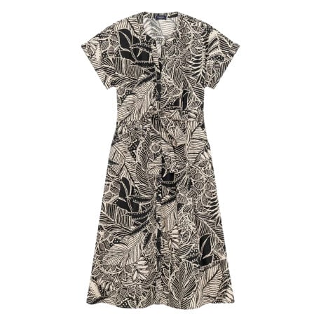 Robe midi chemise en coton noire et écrue imprimée à coupe droite fluide