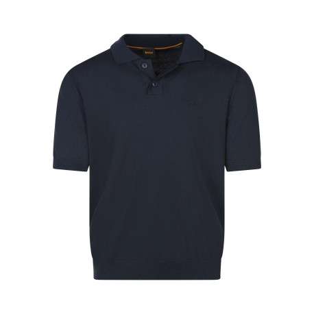 Polo marine en maille piquée avec une coupe droite et un col à revers