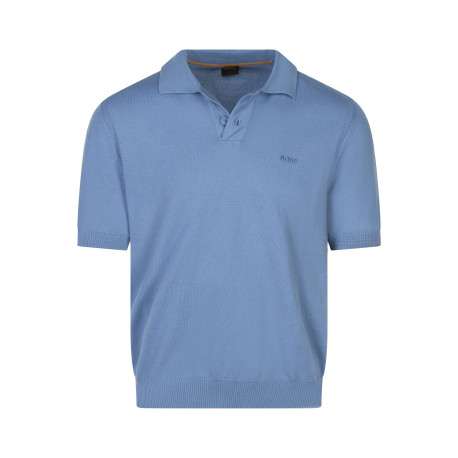 Polo manches courtes bleu en maille piquée à coupe droite avec un col à revers