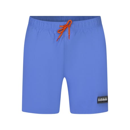 Short de bain bleu uni avec une coupe droite et une taille élastiquée
