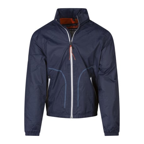 Veste marine unie avec une coupe droite un col montant et des manches longues
