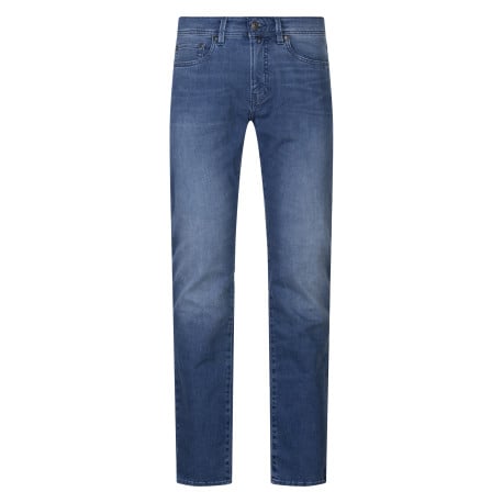 Jean stone uni avec une coupe ajustée et un patch d'authenticité