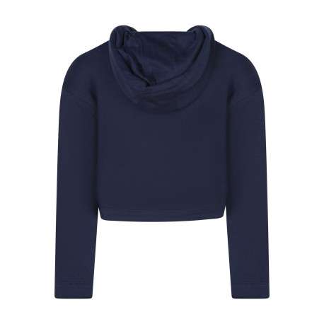 Sweat zippé en coton mélangé marine uni à coupe droite avec un col à capuche - Image 2