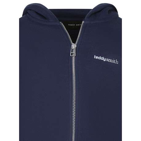 Sweat zippé en coton mélangé marine uni à coupe droite avec un col à capuche - Image 3