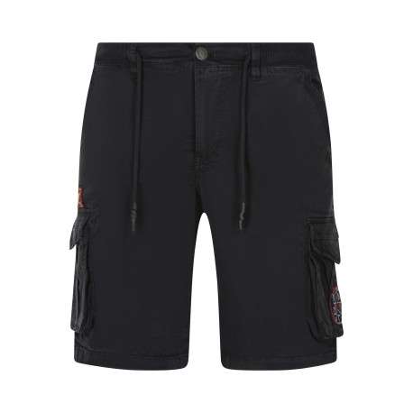 Short cargo en coton noir uni avec une coupe droite et avec des patchs
