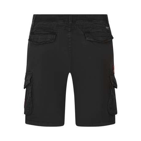 Short cargo en coton noir uni avec une coupe droite et avec des patchs - Image 2