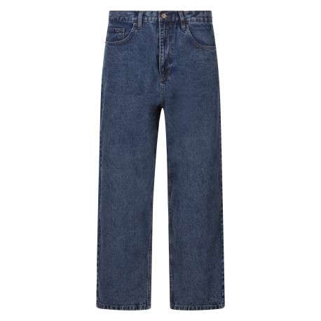 Jean en coton indigo uni avec une coupe droite et un patch de la marque