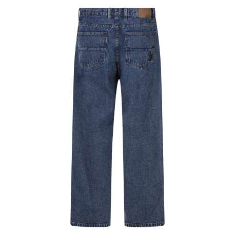 Jean en coton indigo uni avec une coupe droite et un patch de la marque - Image 2