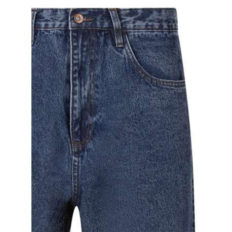 Jean en coton indigo uni avec une coupe droite et un patch de la marque - Image 3