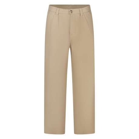 Pantalon chino en coton de couleur beige uni avec une coupe droite