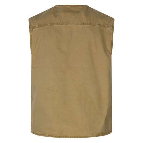 Blouson sans manches en coton beige uni avec une coupe droite et un col v - Image 2