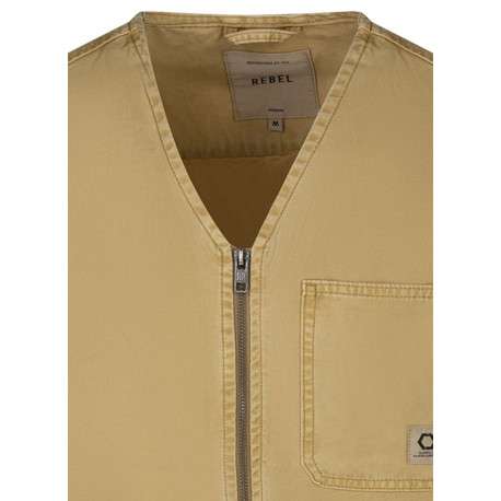 Blouson sans manches en coton beige uni avec une coupe droite et un col v - Image 3