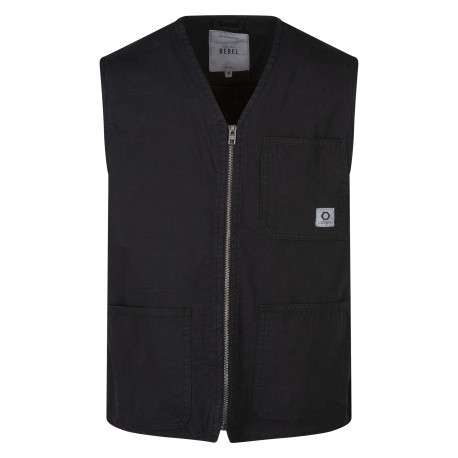 Blouson en coton de couleur noire unie avec une coupe droite et un col v