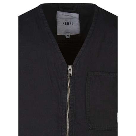 Blouson en coton de couleur noire unie avec une coupe droite et un col v - Image 3