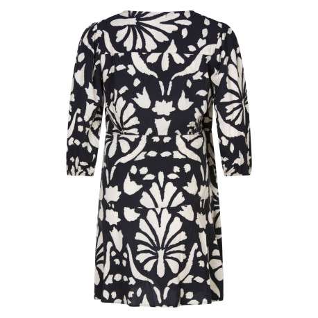 Robe courte noire avec des imprimés une coupe droite et un col v - Image 2