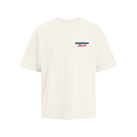 T-shirt en coton écru imprimé avec un col rond et une coupe droite