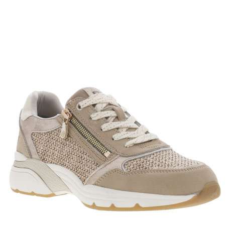Baskets running beiges en tressage avec un zip et des lacets plats à rayures - Image 3