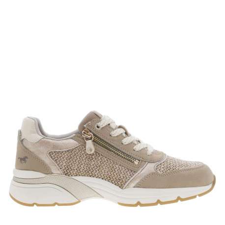 Baskets running beiges en tressage avec un zip et des lacets plats à rayures - Image 2