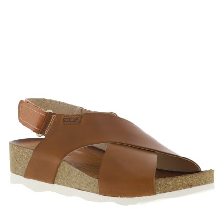 Sandales en cuir marrons à sangles croisées et à talon compensé bas