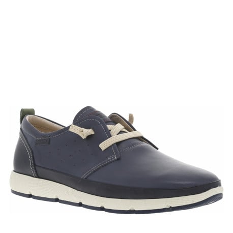 Sneakers en cuir marine à talon plat avec fermeture slip-on et lacets blancs