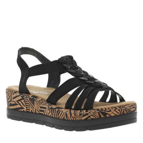 Sandales noires à tige élastiquée et avec un talon compensé bas - Image 3