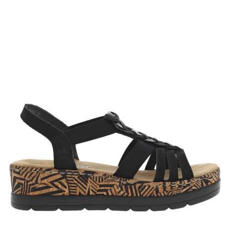 Sandales noires à tige élastiquée et avec un talon compensé bas - Image 2