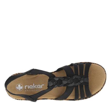 Sandales noires à tige élastiquée et avec un talon compensé bas - Image 4