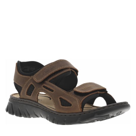 Nu-pieds marrons à bandes auto-agrippantes et à semelle plate noire