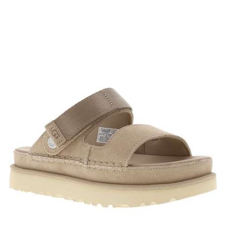 Nu-pieds en cuir taupe à semelle plateau et à bande auto-agrippante - Image 3