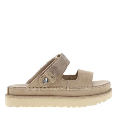 Nu-pieds en cuir taupe à semelle plateau et à bande auto-agrippante - Image 2