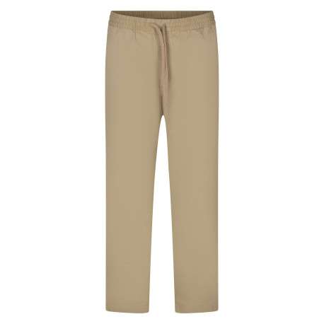 Chino en coton beige uni avec une coupe droite et un lien de serrage